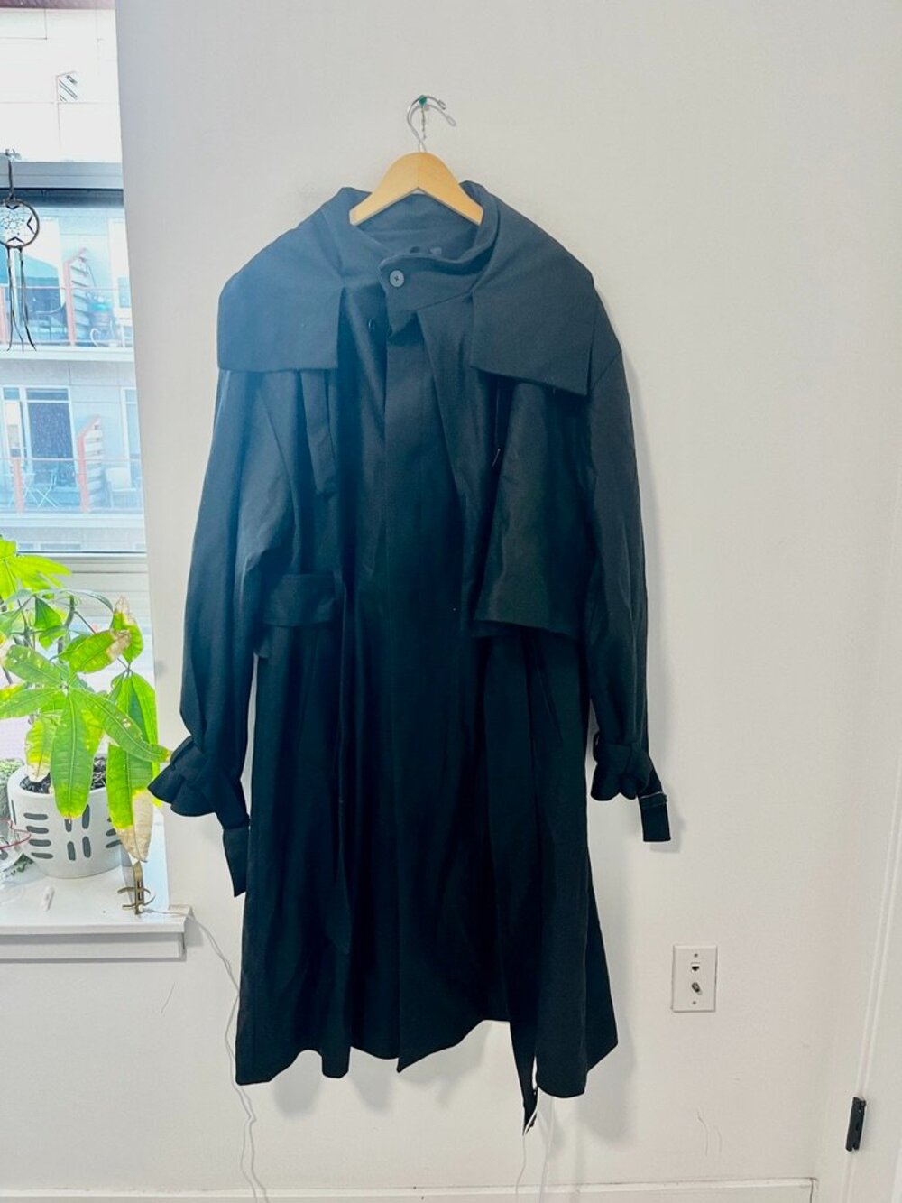 Rosen Men's Dark Gray Wool Knit Long Trench Coat